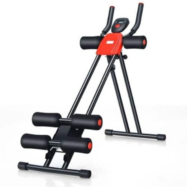 Costway - Adjustable Foldable Core Abdominal Trainer AB Crunch Workout Machine with Display - Black/Red