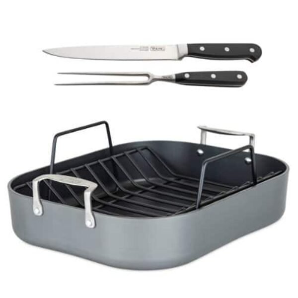 Viking Hard Anodized Roasting Pan with Rack and Bonus Carving Set - Black