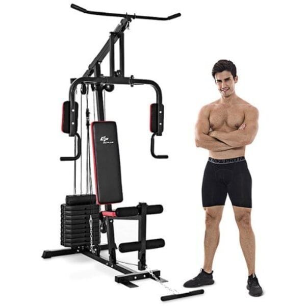 Costway - Multifunction Cross Trainer Workout Machine Strength Training Fitness Exercise - Black